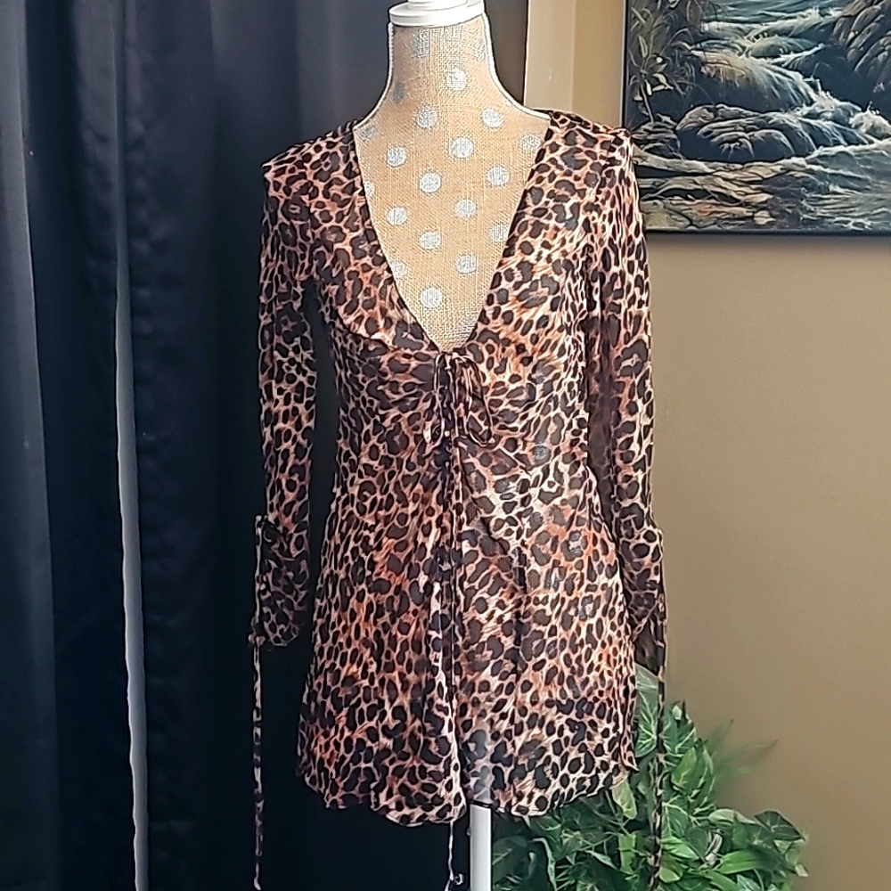 Fredricks of Hollywood sheer leopard print lingerie top